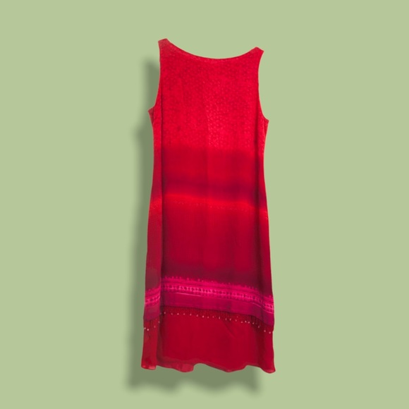 90s  red tie-dye mini dress with beaded fringe - Picture 1 of 4